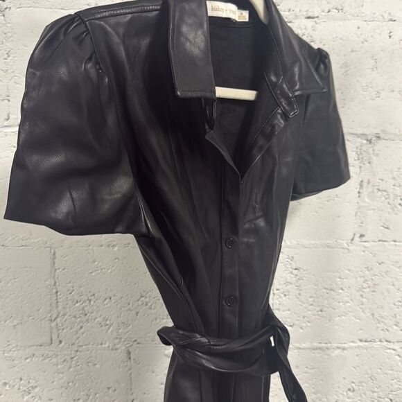 bishop + young Black Faux Leather Dress - Collared Button Down - Size Medium - Picture 3 of 5